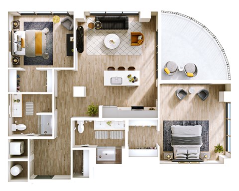 Floor plan for 2 beds, 2 baths, 1214 sqft